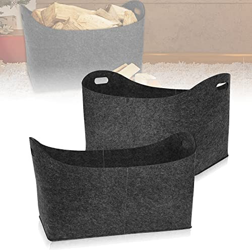 ACXIN Lot de 2 paniers en feutre pour bois de chauffage avec poignée renforcée, sac de rangement en feutre pour bois de chauffage, journaux, aliments, etc., 55 x 30 x 40 cm, gris foncé