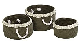 Honey-Can-Do Set of 3 Nesting Cotton Rope Baskets with Fringe, Olive Green, S