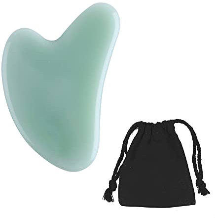 Gua Sha Stein Natürliches Gua Sha Stein 1 Stück Cyan Jade Gesichtsstein mit einem Strickbeutel Gua Sha Scraping Massage Werkzeug Gesicht Steine Massage | Grün Herzform