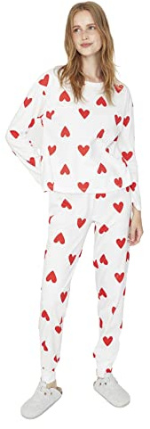 Trendyol Damen Herz Lange Ärmel Lounge/Zuhause Regulär Pyjama-Set Pigiama, White, XL da Donna