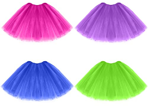 Geebuzz 4 Pack Women's Tutu Skirts Classic 4 Layered Elastic Ballet Dance Runner Tuller Tutu Skirt for Birthday Party Costume (4pack-Multicolor-2)