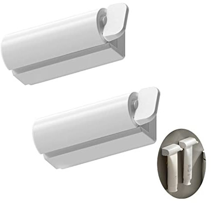 MEIJMJIA - Tubo enrollable montado en la pared, exprimidor de pasta de dientes magnético, soporte para pasta de dientes, dispensador de pasta de dientes giratorio para baño (blanco/2 unidades)