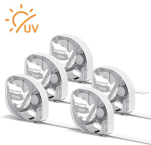 5x Phomemo P12/P12 Pro/LT12 Etikettenband Kompatible für Dymo Etikettenband 12mm x 4m, Thermotransfer-Etiketten Weiß auf Klar Q5-135 Haltbar Hitzebeständig Kompatibel mit Dymo LetraTag LT-100H LT-100T