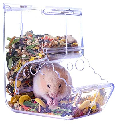 Hamsters Feeder Small Animals Automatic Dispenser Acrylic Clear Pet Food Storage Bowl for Dwarf Hamster Gerbils Mice Hedgehog Guinea Pig Pigeon Parrots (400ML)