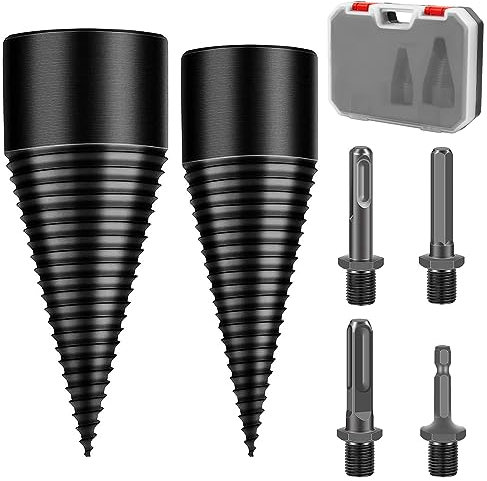 MaxEarn Bohrkegel Holzspalter Kit mit 32mm+42mm Kegelbohrer+ 4 Bohrgriffe, Brennholzspalter-Bohrer, Spiralbohrer Kegelspalter, Holzspalter Schraube Kegel für den Haushalt