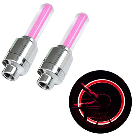 VINTORKY Lumières LED pour Valve de Pneu Vélo et Moto, Facile à Installer, Étanches, en Plastique Rose, Paquet de 2 Pièces pour Vtt et Accessoires Moto