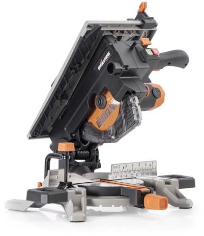 Evolution Power Tools R210MTS-G2 Sierra híbrida convertible de mesa/ingletadora, compacta y portátil, corte multimaterial, corta madera, metal, plástico, etc.; incluye una hoja de 210 mm