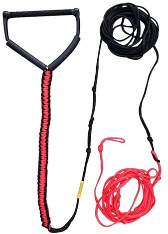 Vattenskidor rep 23 m vatten skidrep 5-sektioner vattensporter spiral flätad wakeboard bogserrep wakeboard knäbräda bogserrep med handtag vattenskidor bogserrep