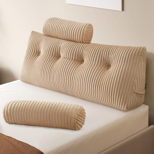 Z-hom Bücherkissen, Keilkissen, Lesekissen Für Bett Und Sofa, Cozy Rückenkissen, Praktisches Seitenfach, Removable Cover, Mit Rundem Kopfkissen (Beige, 120 * 50 * 20cm)