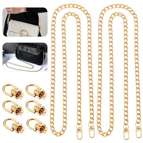 ElevateTech 8 Stück Taschenkette Goldene Flache Eisenketten Dekorative Taschenverlängerungen Ersatz-Umhängegurte Zubehör Mit Metallschnallen Langlebige Taschenanhänger (114,3 Cm, Gold)