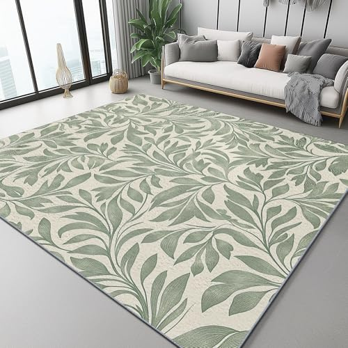 Tappeto Salotto Foglie Pianta Vintage 60 x 110 cm Morbido Pelo Corto Tappeto Scendiletto Camera da Letto Tappeti Lavabili per Cameretta Bambino Ufficio Camera Sala da Pranzo, Verde Salvia