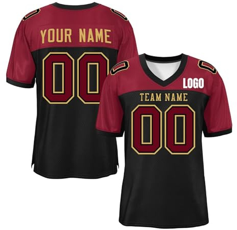 Maillot de football américain personnalisé pour adultes et enfants - Maillot de football en maille polyester avec numéro de nom #7#9 - Rayures rétro - Manches courtes - Respirant et léger, 2-3, S