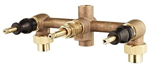MoSundi Durable Metal Multi?Handle Bath and Shower Valve, 3?Hole Installation with 12?Inch Union Inlets and I.P. Outlets, Includes Union Nuts, Yellow