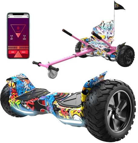 RCB Hoverboard and Kart Bundle for Kids with Hoverkart Set，SUV Hoverboard with APP Control, All Terrain 8.5 '' Hummer with Bluetooth for Self-Balanced Hoverboards, Gift for Kid and Adult