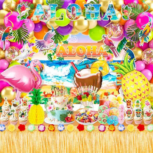 Gonna Tavolo Hawaiana Tovaglia da Tavolo Set,139 Pezzi Decorazioni Festa Hawaiana Hawaiian per Hawaiano Decorazioni da Tavola
