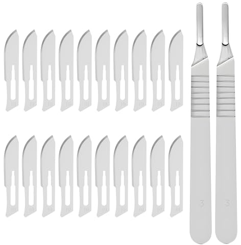 Set Completo de Bisturí Profesional con 20 Cuchillas Estériles Desechables,N°10 de Alta Precisión y Mango N°3 de Acero Inoxidable para Manualidades, Pedicura, Modelismo,Procesamiento de Cuero