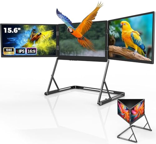 YISHENX 15,6” Trippelskärmsförlängare, Fhd 1080p Ip-Skärm, 360° Rotation, 3 Höjdjusteringar, Flera Gränssnitt, Kompatibel Med Windows Mac Linux Android, För Akademisk Forskning