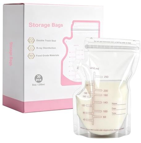 Breastmilk Storage Bags 60 Count 250ml Disposable Milk Storage Bag with Pour Spout Self-Standing Bag for Breastfeeding Leakproof Fast Freeze BPA Free
