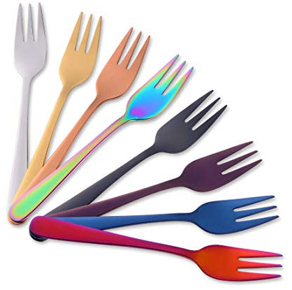 Buyer Star 8 Pcs Stainless Steel Cake Forks Colorful Fruit Forks Mini Forks for Fruit Dessert Cake Snack