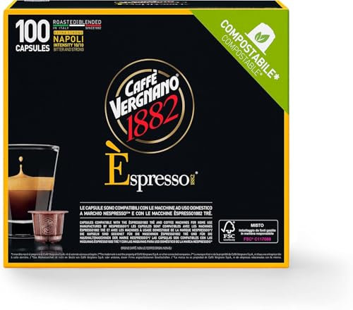 Caffè Vergnano 1882 Napoli - Èspresso Capsule Caffè Compostabili, Compatibili Nespresso e con le macchine èspresso1882 trè - Pack da 100 Capsule