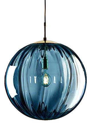 LANMOU Lámpara Colgante Vidrio Esférica, Colgante Luz Vintage Industrial con Bola de Cristal Redonda Sombra Moderno Candelabros Restaurante Lámpara de Techo Retro Espejo Luces Cuelga Luz, E27,Azul