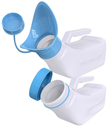 Female Urinal Spill Proof 32 oz (2 Pack)- Urinal for Women & Men - Pee Funnel - Unisex Bed Pan - Portable Urinals for Women - Sturdy Female Urination Device for Car Travel, Road Trip Essentials