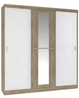 Vente-unique - Armoire 3 Portes coulissantes - avec Miroir - L205 cm - Naturel et Beige - DIDDA II
