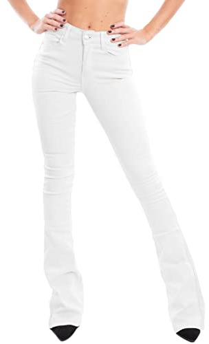 Toocool Vaqueros de Mujer Acampanados de Tiro Alto, Slim Flare Push up en Denim elástico, 5 Bolsillos, Modelo VI8008 [L, Blanco]