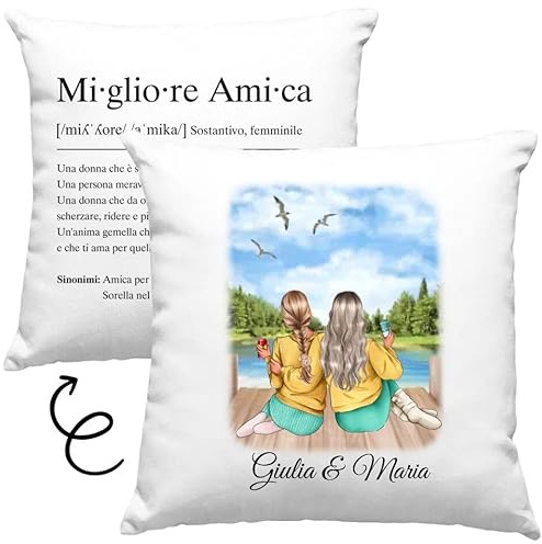 Vulfire Cuscino Personalizzabile Amiche Definizione - Nome, Capelli, Pantaloni, Maglia e molto altro da Personalizzare - Idea Regalo per Amici Compleanno, Natale - con Imbottitura (Bianco)