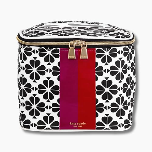 Kate Spade New York Insulated Lunch Tote, Small Lunch Cooler, Thermal Bag with Double Zipper Close and Carrying Handle (Black Spade Flower)