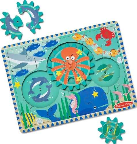 Melissa & Doug Växelpussel i trä Pussel med spinnande växlar - 18 delar | Pussel | Barn leksaker | Leksaker barn 3 år | Montessori | Busy board | Gåva för pojke eller flicka