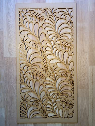 Floral jungle leaf Panel Screen Radiator Cabinet wall Decorative Screening-grille- Perforated MDF panel (600x300mm) 0022 (6mm thick MDF Primed White)