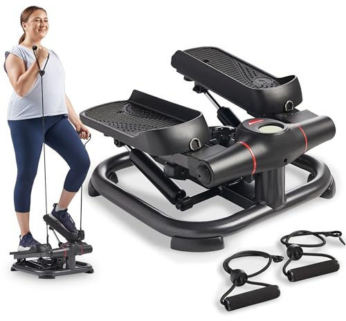 Sunny Health & Fitness 2-in-1 Power Stepper, 400 lb Weight Capacity, Resistance Bands, Height-Adjustable, Low-Impact Cardio, Bluetooth + SunnyFit App, SF-S021054
