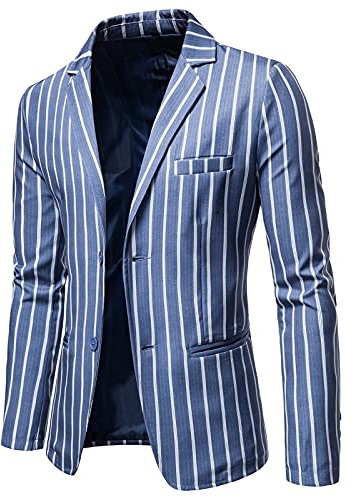 GREGG Men's Casual Stylish Blazer Slim Fit Long Sleeve Two Button Suit Jacket Vintage Striped Sports Coat for Wedding Party
