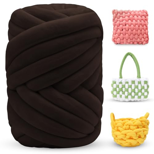 LEREATI Thick Chunky Yarn for Arm Knitting Jumbo Tube Yarn Soft Chunky Knit Blanket Yarn, Velvet Yarn for Crocheting Handbags Hand Knitting Pet Bed Rugs Pillows Crafts (500g, Coffee)