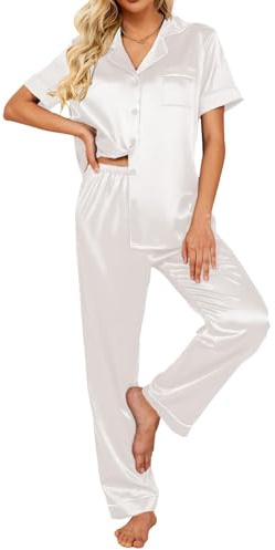 Ekouaer Ensemble de Pyjama pour Femme en Satin de Soie à Manches Longues