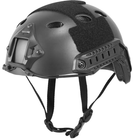 Booiu Airsoft PJ Type Tactical Paintball Fast Military Helmet with Front NVG Mount and Side Rail Breathable Vent Holes for Cosplay Outdoor Activities