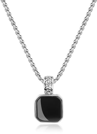 COAI Black Obsidian Necklace for Men, Stainless Steel Pendant Necklace for Men 24