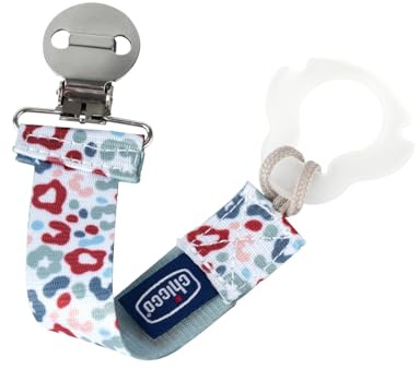 Chicco Fashion Clip protector para chupete con cinta, universal, para enganchar chupetes, cadena porta chupete bebé, neutro verde, 0 meses +