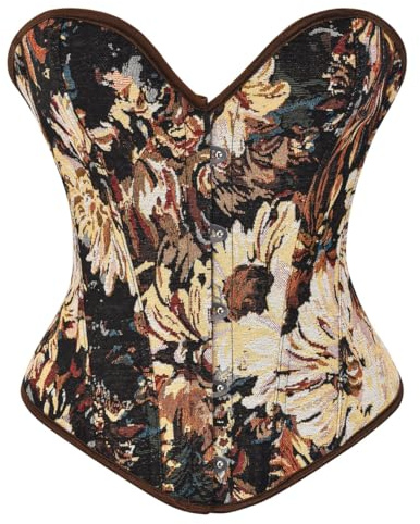 KUOSE Women's Renaissance Floral Print Bodyshaper Overbust Corset Top Basque