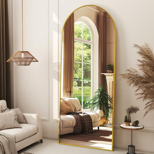 XRAMFY 56 x21 Arched Full Length Mirror Floor Mirrors with Aluminum Alloy Frame Free-Standing Wall Mounted Floor Mirrors or Large Dressing Mirror, Gold Mirror Full Length