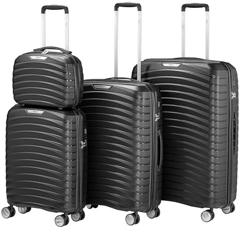 Zelsius Koffer Set 4 Stück, Schwarz | Hartschalenkoffer mit TSA Zahlenschloss, Doppelrollen und Innen Trennwand | Handgepäckkoffer, Hartschalenkoffer Set 4 teilig, Koffer Groß, Luggage Set