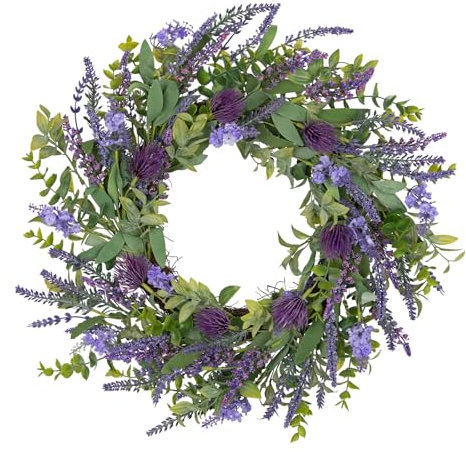 Arborus Artificial Lavender Wreath 55cm Spring Wreaths for Front Door Faux Summer Floral Wreaths Greenery Leaves Wreath for All Year Farmhouse Valentines Wedding Home Decor