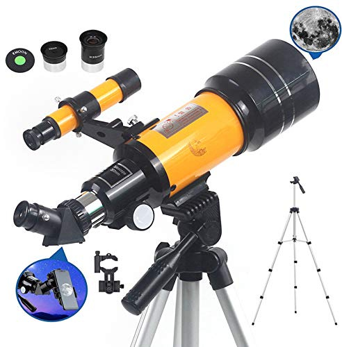 Monokulärt teleskop, teleskop för barn vuxna astronomi nybörjare 70 mm refraktorteleskop, helt belagd glasoptik, bärbar med stativ, smartphone-adapter