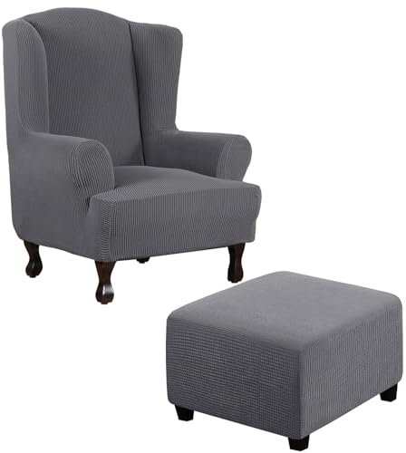 Stretch Ottoman Cover Wing Chair Slipcover Armchair Furniture Protector (Grey XXL)