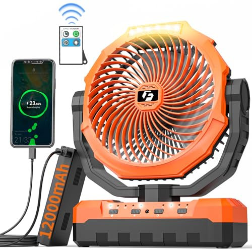 Wavmill 3-in-1 Camping Fan - Detachable Rechargeable Battery Operated Fan with Light & Hook for Tent, Outdoor - USB Table Fan with 4 Speeds for Picnic, BBQ, Fishing, Travel, Hurricane