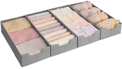 SONGMICS Unterwäsche-Organizer 4er Set, Schubladen-Organizer für IKEA PAX Kleiderschrank, ohne Trennwände, Kleiderschrank-Organizer faltbar, 50 x 22 x 10 cm für Socken, taubengrau RUS013G01