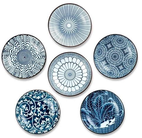 Besmeety Keramik 6x Dipschalen Set, Dip Schälchen, Sojasauce Schälchen, Servierschalen Set, Snackschalen, Sushi Set, Saucenschälchen (1, 10.3cm)