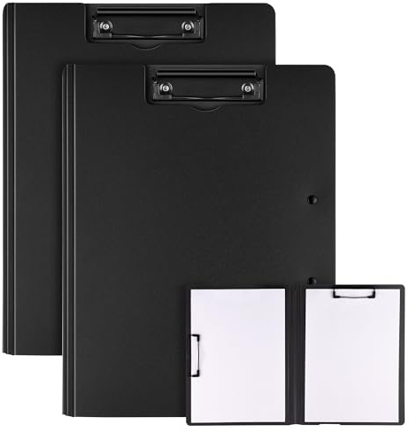 Portablocco A4, Cartellina Portadocumenti con Doppia Clip Portablocchi In Plastica Con Pinza Portadocumenti Leggeri Per Scuola Industria Ufficio Colore Nero 2 pezzi