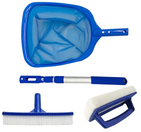 Attrezzature per la pulizia delle piscine, spazzola doppia faccia, telescopica, 45 cm, netto skimmer filtro lame bastoncini polline per piscine private pubbliche, dimensioni complete 550 g peso